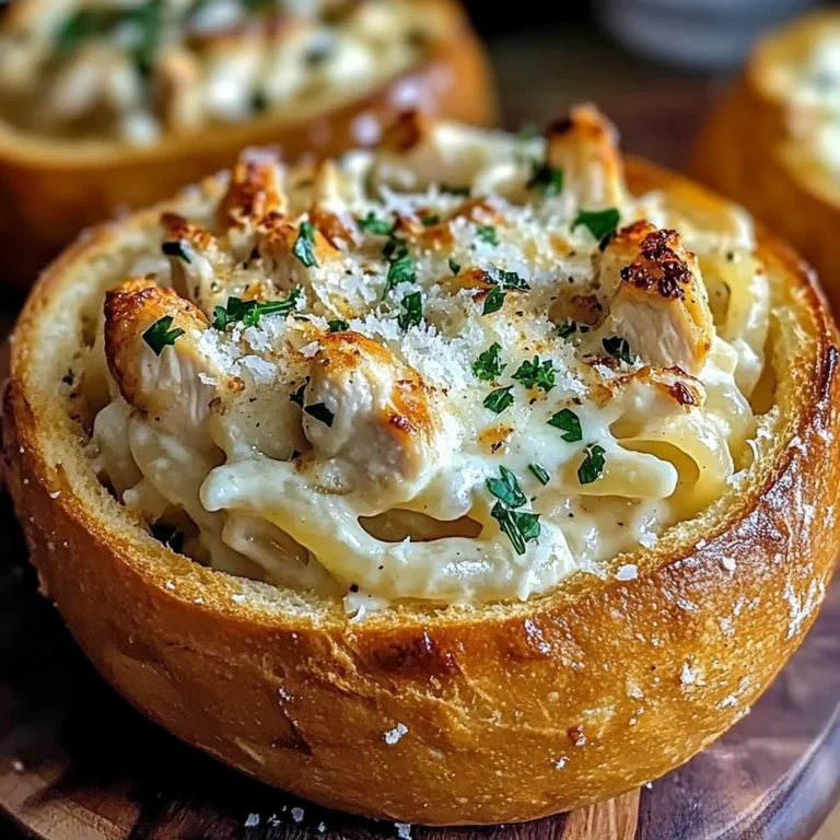 Chicken Alfredo Garlic Bread Bowls