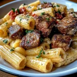 Garlic Butter Steak Tips with Cheesy Rigatoni