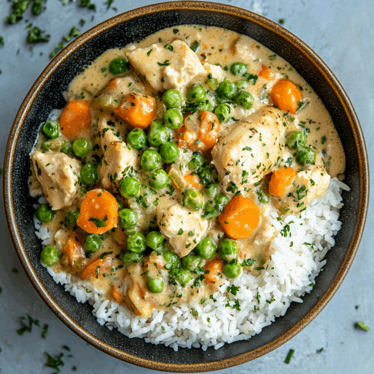 Creamy Chicken with Peas & Carrots over Rice