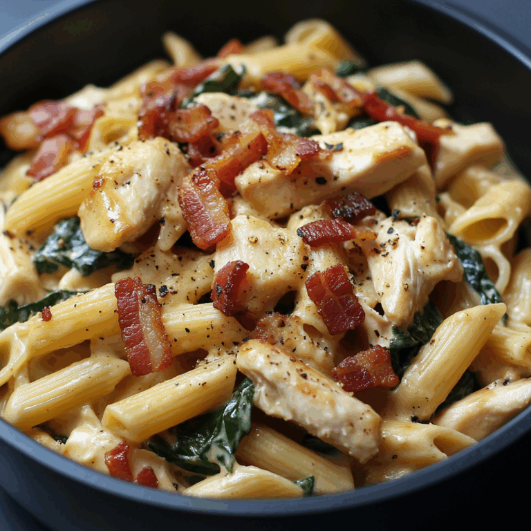 Creamy Spinach, Chicken, Bacon Pasta