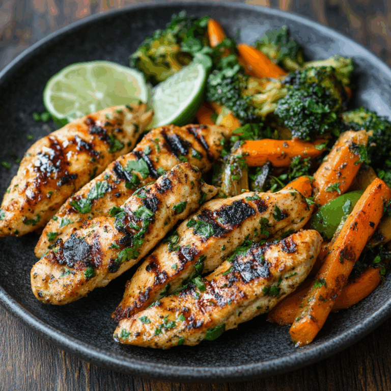 Grilled Chicken Strips with Steamed Mixed Veggies & Lime