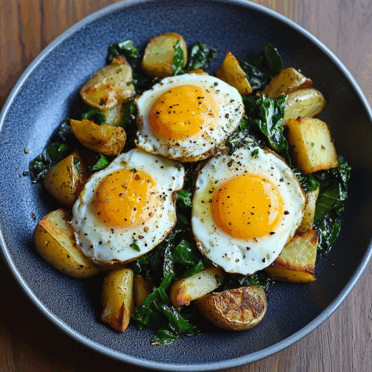 Sunny Eggs with Golden Roasted Potatoes & Sauted Greens