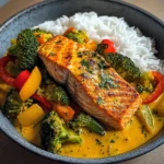 Coconut Veggie Salmon Curry with Rice