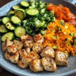 Colorful Chicken Veggie Plate with Carrot Rice & Salad