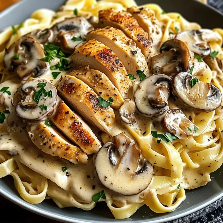 Creamy Garlic Mushroom Chicken Fettuccine