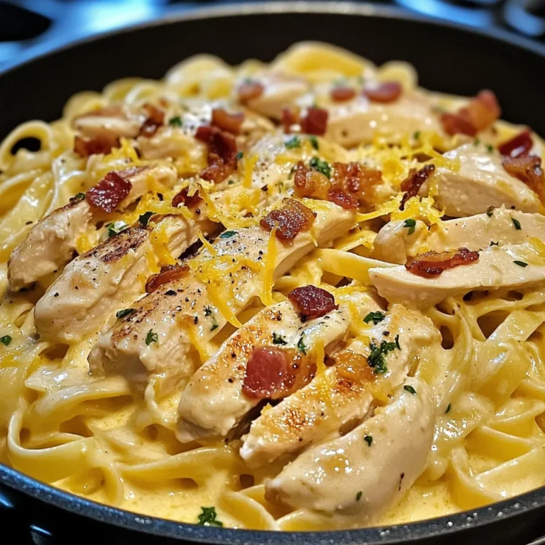 Creamy Lemon-Garlic Chicken Bacon Fettuccine