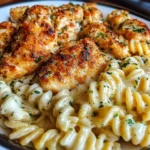 Creamy Parmesan Chicken with Twisted Pasta and Garlic Sauce