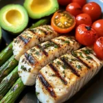 Herb-Grilled Fish with Asparagus, Avocado & Cherry Tomatoes