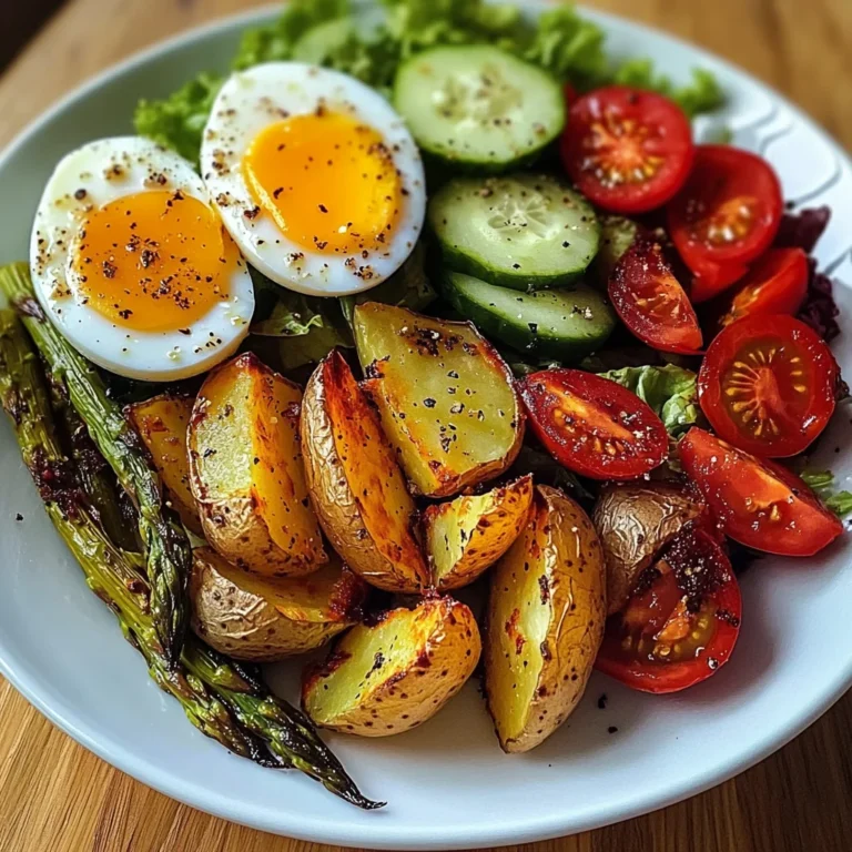 Roasted Potato Wedges with Asparagus, Jammy Eggs & Fresh Garden Salad
