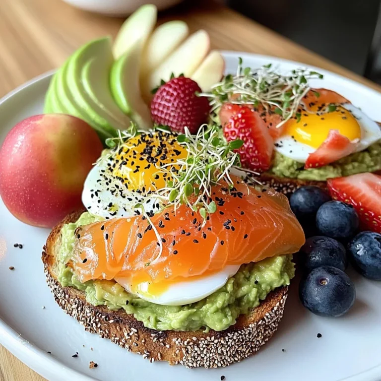 Smoked Salmon & Egg Avocado Toast Plate with Fresh Fruit & Tea
