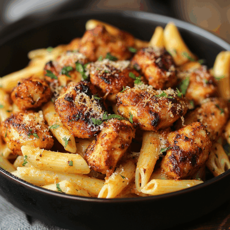 Cajun Chicken Bites with Cheesy Penne Parmesan Sauce