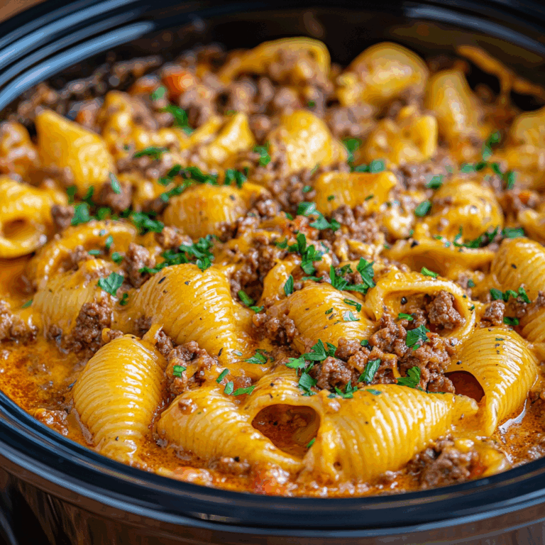 Crockpot Cheesy Ranch Beef Pasta Shells