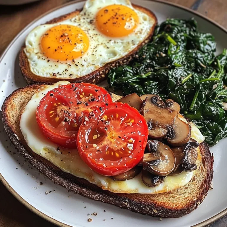 Creamy Tomato & Mushroom Toast Plate with Jammy Eggs & Spinach