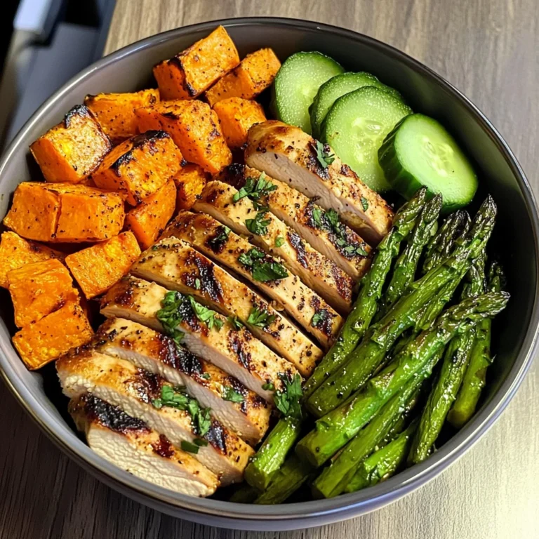 Grilled Chicken Bowl with Sweet Potato, Asparagus & Cucumber Medley