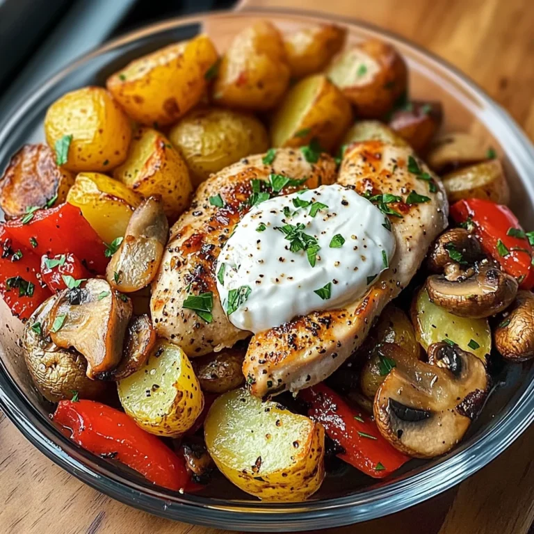 Loaded Garlic Butter Chicken with Roasted Veggies & Creamy Dip
