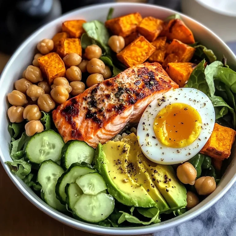 Omega Bowl: Salmon, Jammy Egg & Greens with Chickpeas & Sweet Potato